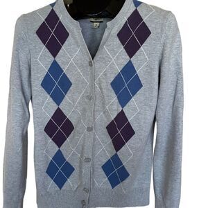 Argyle Cardigan Sweater by Bass, Size Medium